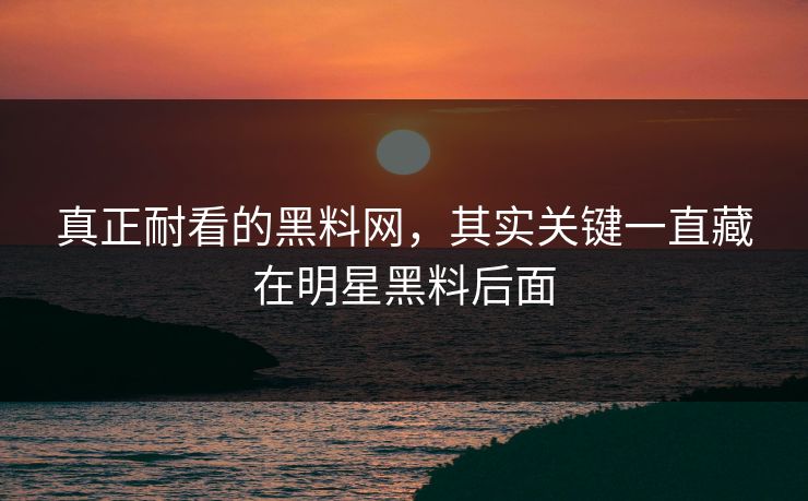 真正耐看的黑料网,其实关键一直藏在明星黑料后面