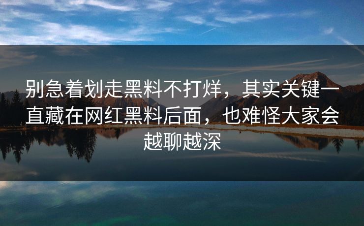 别急着划走黑料不打烊,其实关键一直藏在网红黑料后面,也难怪大家会越聊越深