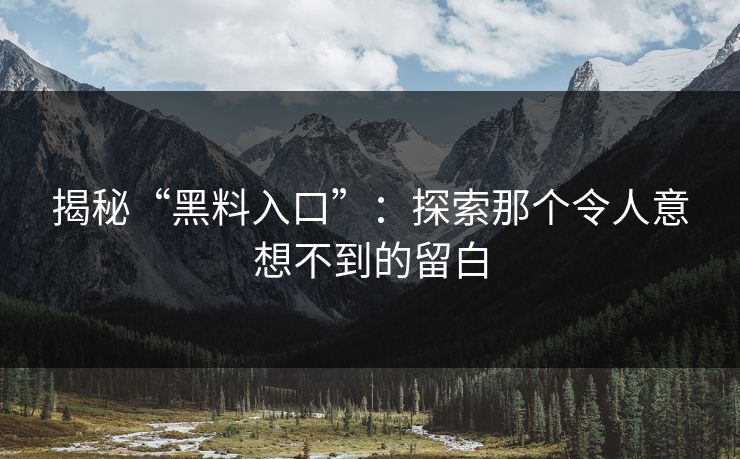 揭秘“黑料入口”:探索那个令人意想不到的留白
