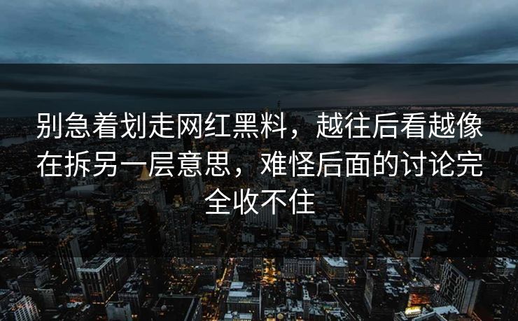 别急着划走网红黑料,越往后看越像在拆另一层意思,难怪后面的讨论完全收不住