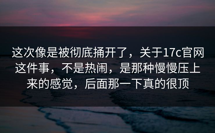 这次像是被彻底捅开了,关于17c官网这件事,不是热闹,是那种慢慢压上来的感觉,后面那一下真的很顶