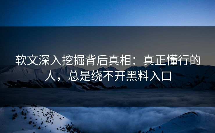 软文深入挖掘背后真相:真正懂行的人,总是绕不开黑料入口